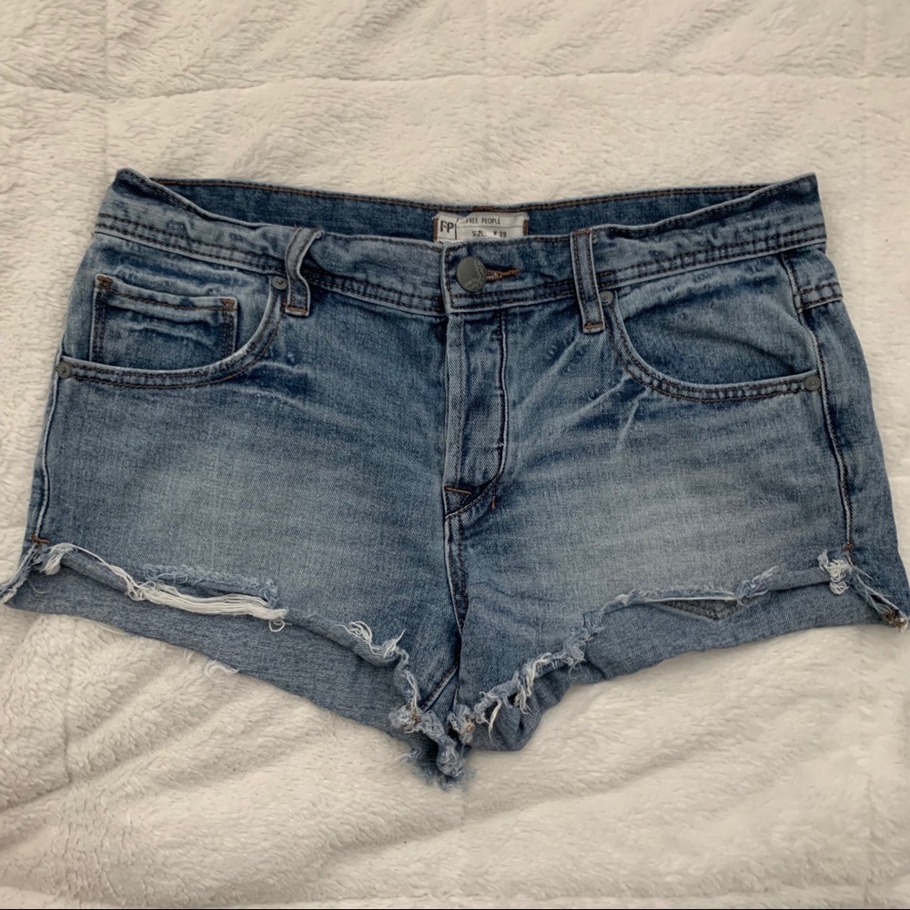 Free People Blue Distressed Denim Jean Shorts